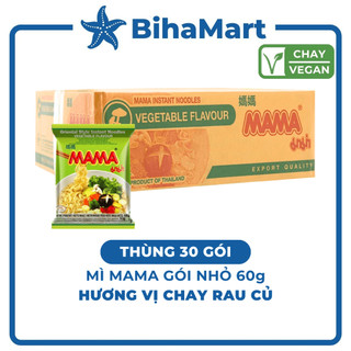 [THÙNG 30 GÓI] - MAMA - Mì Mama gói nhỏ Chay rau củ (60g/gói) - Mì Mama chay, Mì Thái Lan vị Chay rau củ, Mì chay Thái