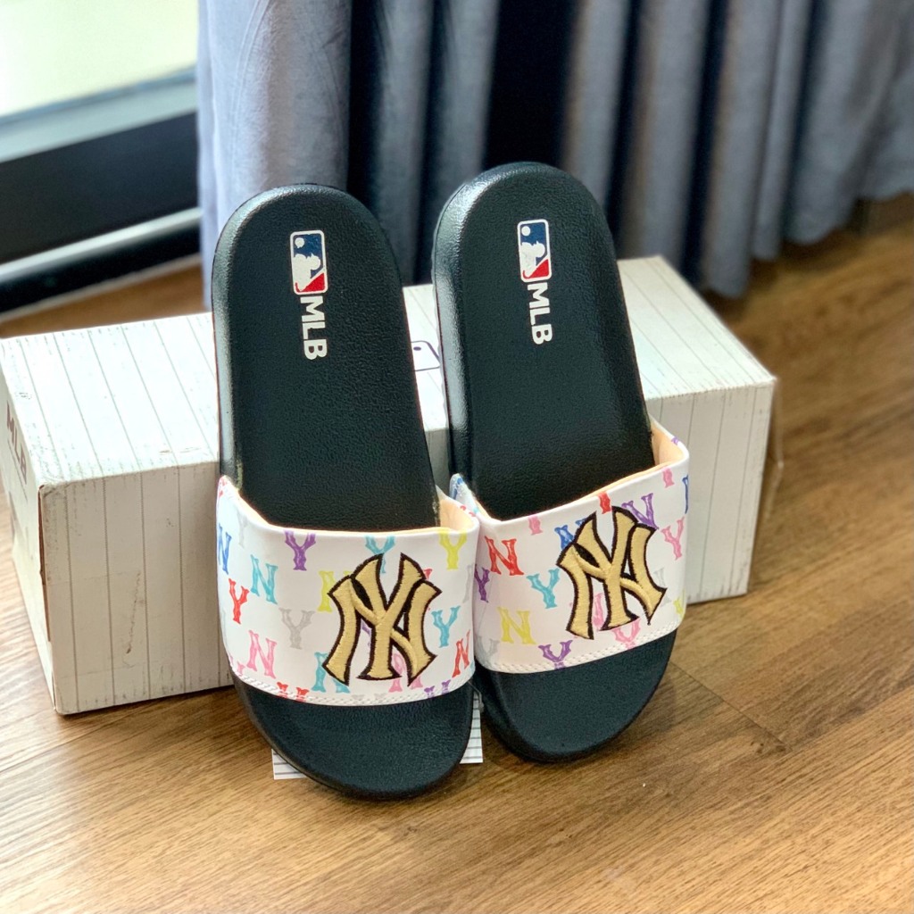 Dép Quai Ngang MLB NY - Freeship + Hộp - dép mlb bóng chày quai ngang thể thao nam nữ Thêu nổi đế IP