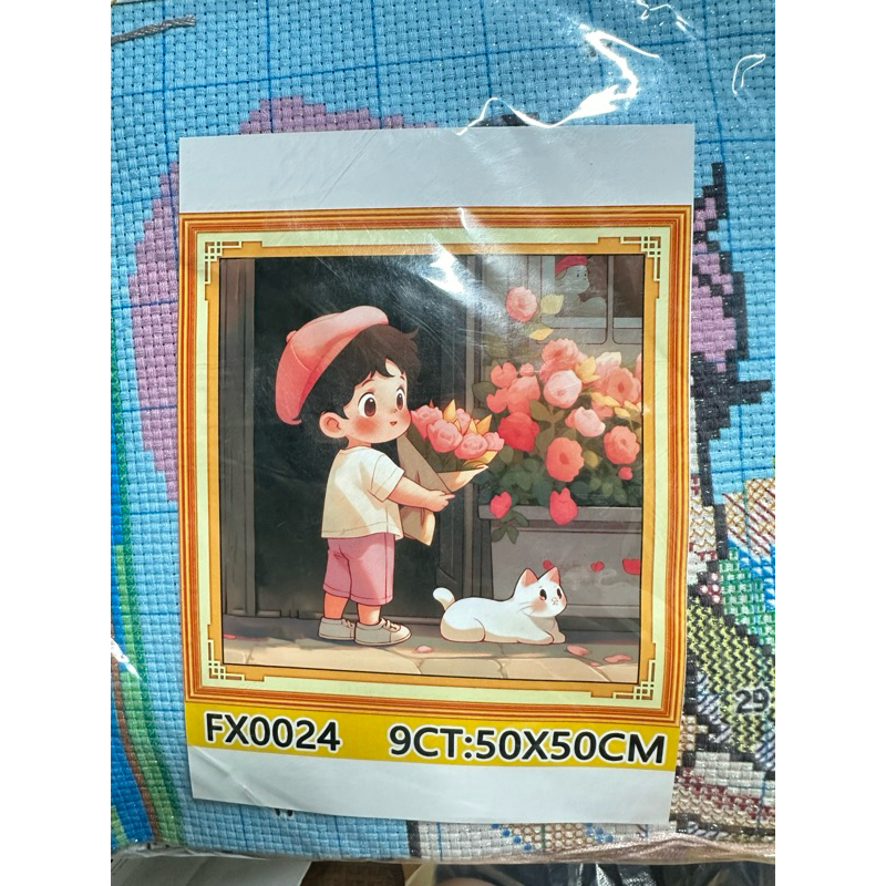 Tranh thêu chữ thập 9ct vải kim tuyến 50x50cm