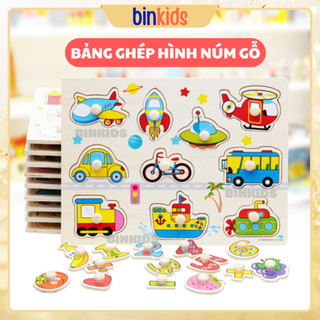 Bảng núm gỗ nhiều chủ đề, bảng ghép hình núm gỗ số chữ phương tiện hoa quả động vật giúp bé phát triển trí tuệ