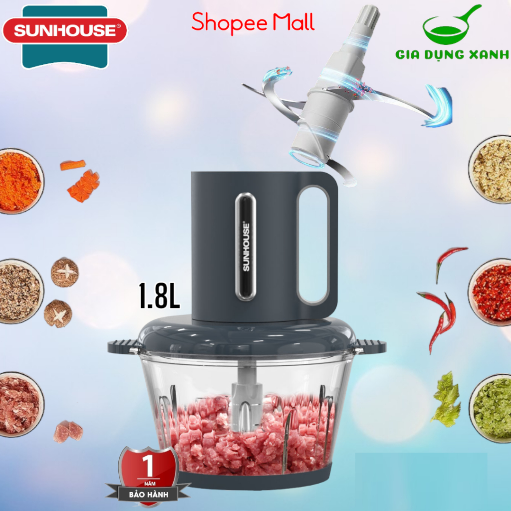 Máy xay thịt sunhouse cối Inox 304 (BH 1 tháng)  hoặc thủy tinh (BH 1 năm) dung tích 2L