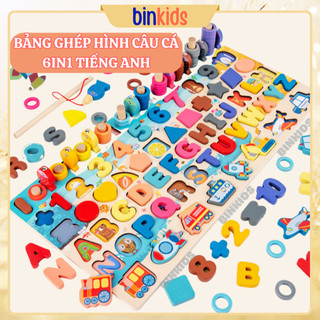 Bảng Đồ Chơi Câu Cá Gỗ 6 Trong 1 Kèm Ghép Hình Khối, Số, Chữ Và Phương Tiện Cho Bé 6 Trong 1