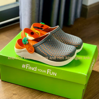  Dép Sục Cross Literide Trẻ Em Màu Xám cam Siêu Êm Chân-kèm 4 Jibbit+ FREESHIP- Chống Trơn Trượt Bảo Vệ Ngón Chân Cho Bé 