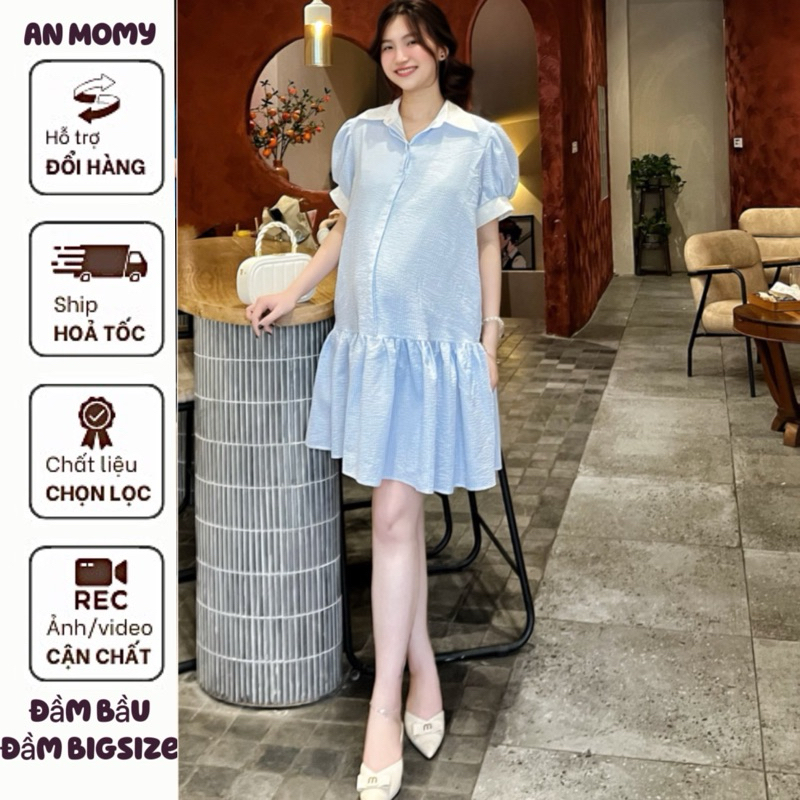 🍀(𝘾Ó 𝘽𝙄𝙂𝙎𝙄𝙕𝙀/❤️𝘽Ầ𝙐)AM02 Váy bầu sơ mi 2 lớp