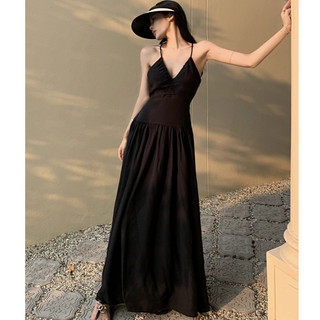 Đầm maxi 2 dây lưng trần dáng dài, váy maxi 2 dây chéo lưng sang chảnh dáng A dài Hàn Quốc 1704