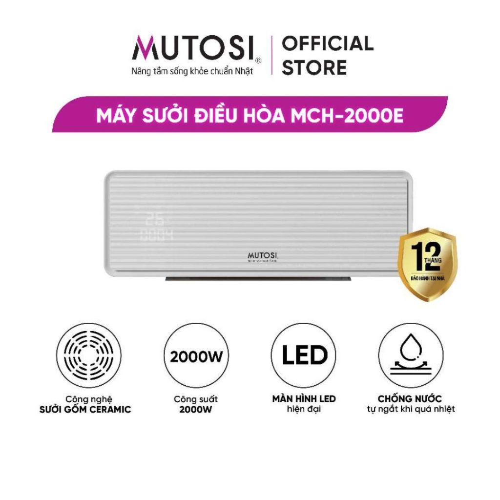 Máy sưởi điều hòa Mutosi MCH-2000E, công nghệ sưởi gốm ceramic không gây khô da, BH 12 tháng