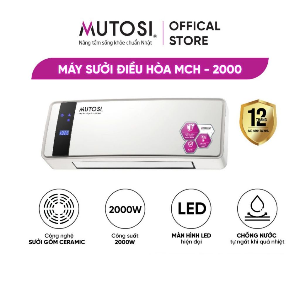 Máy sưởi điều hòa Mutosi MCH-2000, công nghệ sưởi gốm ceramic không gây khô da, BH 12 tháng