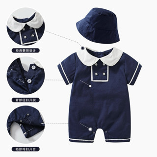 (ORDER) Body suit cộc thông hơi cổ bèo khuy tròn xanh than dành cho bé trai bé gái từ 3-13kg