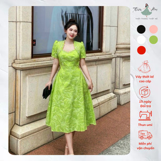 Đầm xòe nơ kèm phụ kiện, váy xòe công sở bigsize, đầm tặng mẹ bigsize, váy xòe trung niên X36