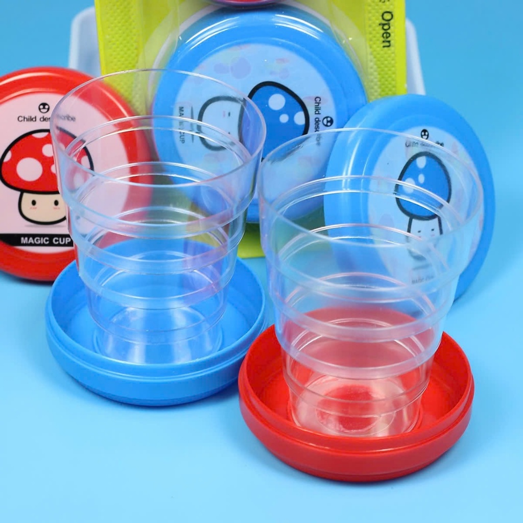 Cốc Nhựa Gấp Gọn Hoạt Hình Có Nắp Đậy-Ly Uống Nước Xếp Gọn Du Lịch