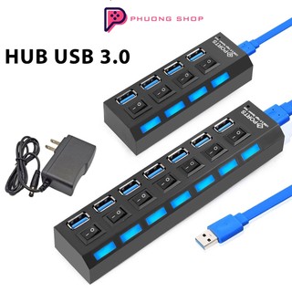 Hub usb 3.0 - bộ chia 4 cổng, 7 cổng usb, dây cáp rời, có công tắc, có đèn led - tặng kèm nguồn adapter 5v