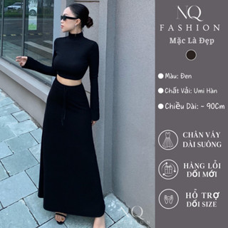 Chân váy suông dáng dài có dây rút cạp chun phong cách ulzzang vintage hàn quốc chất vải umi hàn co giãn M022