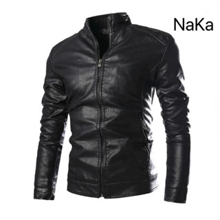 Áo khoác da nam cổ tàu khoá kéo fom body theo thời gian lót dù,lót gió HTPA, NaKa-Luxury