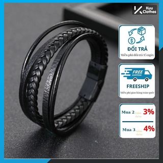 Vòng tay da nam lắc tay unisex leather thời trang vòng tay nam nữ kuu clothes màu đen da cao cấp - vòng leather