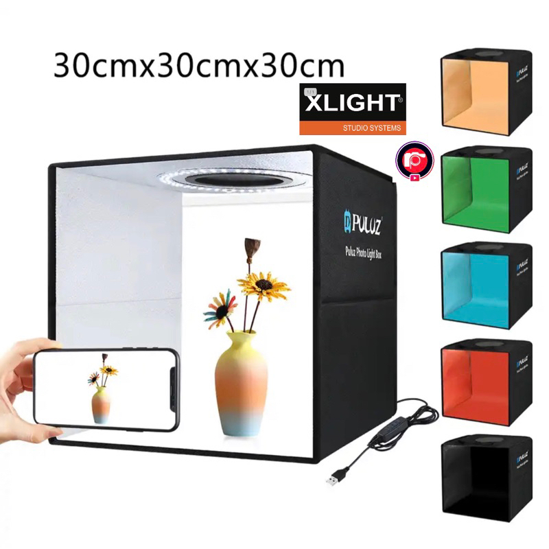 Hộp chụp sản phẩm Puluz 30cm x 30cm x 30cm có đèn LED điều chỉnh remote , 5 màu nền