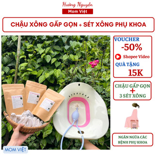 Combo chậu xông gấp gọn + 3 set bột trầu xông vùng kín 30 lần xông