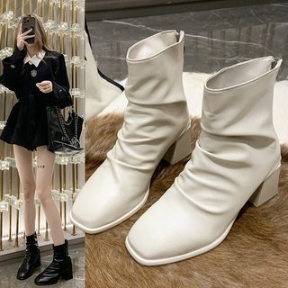 Giầy bốt Nữ nhăn Cổ Nhỡ Khoá Sau Cao Cấp hót Trends