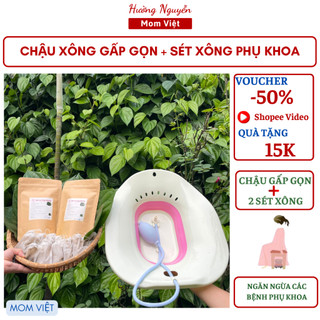 COMBO CHẬU XÔNG GẤP GỌN + 2 SET BỘT TRẦU XÔNG VÙNG KÍN 20 LẦN XÔNG ( CÓ CHE TÊN SP)