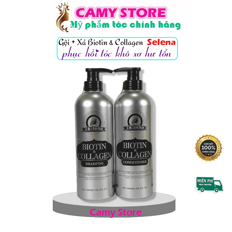 Cặp Dầu Gội Xả Biotin Collagen Selena | Giảm Rụng Tóc,Phục Hồi Tóc Khô Xơ, Hư Tổn