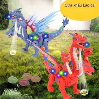 Khủng Long đồ chơi 4 đầu- đẻ trứng- có đèn chiếu bóng chạy pin