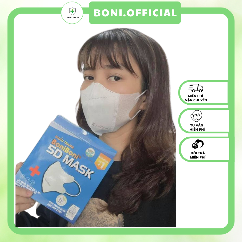 Khẩu trang 5d BoniBoni kháng khuẩn ngăn bụi không đau tai bảo vệ sức khỏe