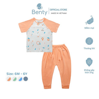 Bộ áo cộc chéo quần dài BENTY họa tiết, cotton cao cấp mềm mịn an toàn cho làn da bé