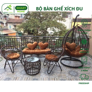  Bộ full combo1 SmartHomes bàn ghế xích đu giả mây khung thép decor ban công sân vườn phòng khách 