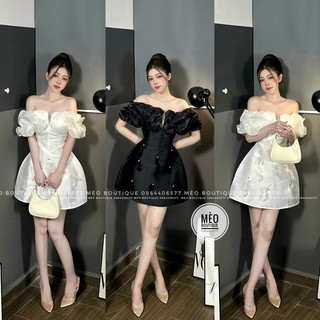 Đầm Tafta Trễ Vai Tơ CV Lông Vũ