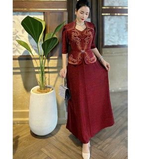 Đầm trung niên cho mẹ, váy dài trung tuổi sang trọng dự tiệc u40 u50 bigsize