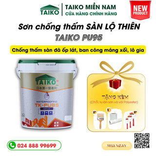 Thùng 18 kg keo sơn chống thấm sàn lộ thiên đã ốp nền gạch, bê tông gốc pu taiko pu95 + tặng kèm chổi, lu, vải polyester