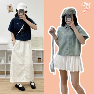 Áo sơ mi bò fom ngắn cộc tay thêu nơ - ellyz - aobo7612_p6k9
