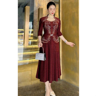Đầm trung niên cho mẹ, váy trung tuổi sang trọng dự tiệc u40 u50 bigsize