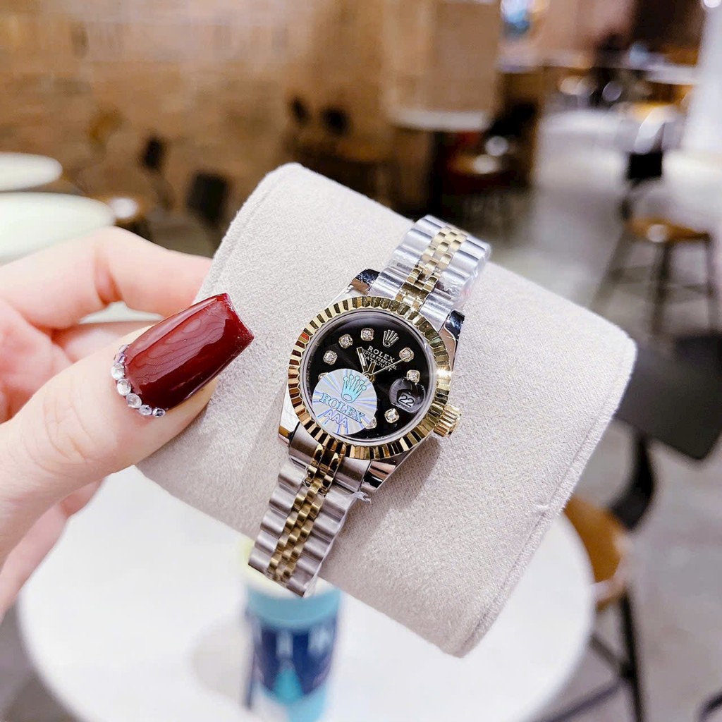 Đồng Hồ Nữ Rolexx (Full Box), Size: 28mm, Mặt Tròn, Dây Thép, Viền Khứa, Máy Pin Miyota Nhật