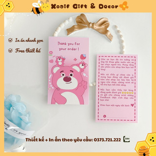 Hộp 100 thiệp cảm ơn in 2 mặt tặng khách hàng, card thank you gấu dâu