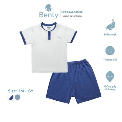 Bộ cộc tay cổ trụ BENTY sang trọng chất liệu mềm mịn, đồ bộ mặc đi chơi cho bé trai, bé gái
