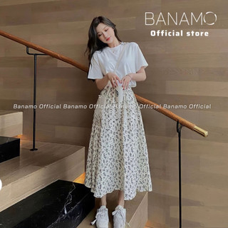Chân váy xòe dáng dài phong cách vintage và áo phông chữ thời trang BANAMO FASHION 591