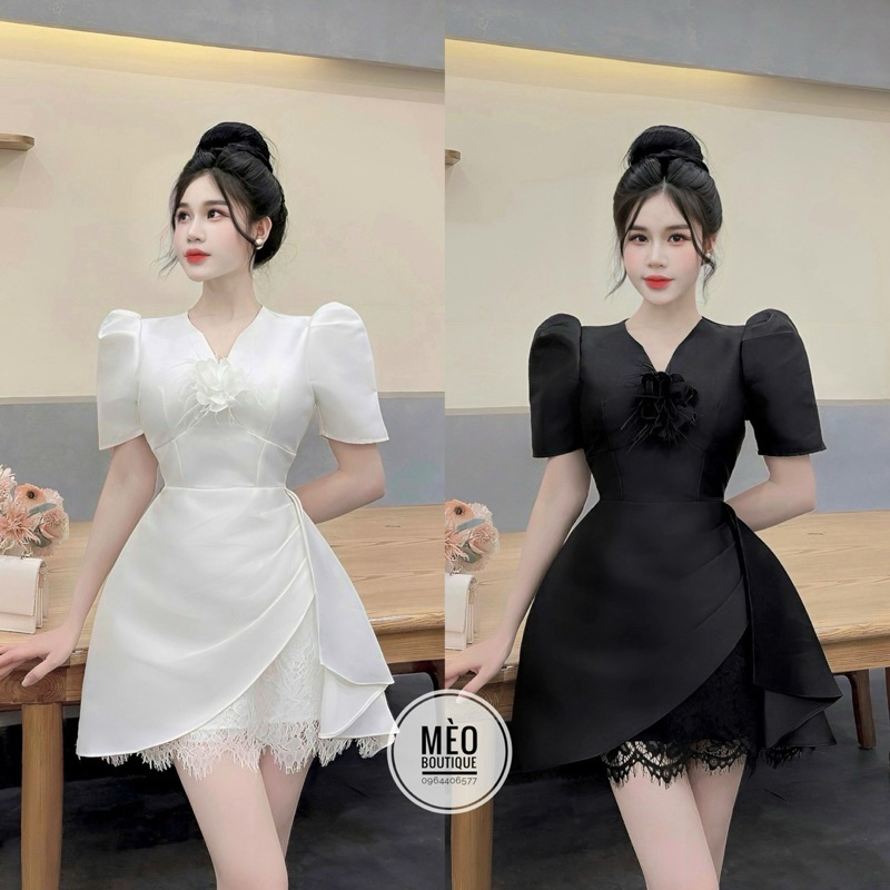Đầm Tafta Mix Chân Ren Vạt