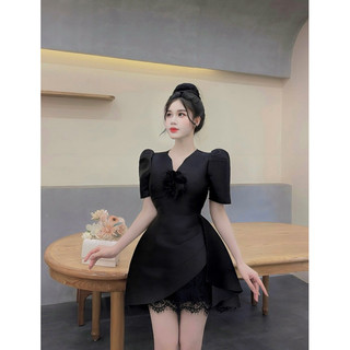 Đầm Tafta Mix Chân Ren Vạt