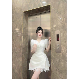 Đầm Tafta Mix Chân Ren Vạt