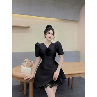 Đầm Tafta Mix Chân Ren Vạt