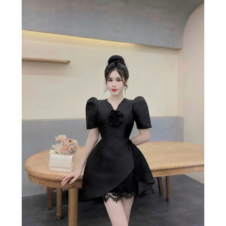 Đầm Tafta Mix Chân Ren Vạt