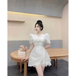 Đầm Tafta Mix Chân Ren Vạt