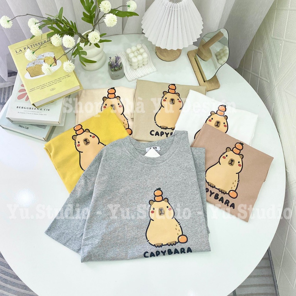 Áo thun 3158 YUSTUDIO, áo thun form rộng tay lỡ, áo phông cotton khô 3158 mẫu Capybara