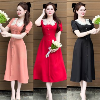 B15-Váy xinh nữ CỔ REN thiết kế phong cách tiểu thư, đính nút chất liệu vải TÂY mềm mịn đủ size SMLXL Mijustore