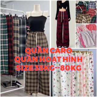quần kẻ caro ống rộng nam nữ có đủ size dáng rộng ống suông cạp cao