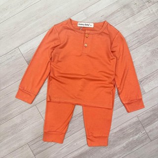 Bộ dài tay trơn phối cúc, chất vải thun lạnh Minkey Baby mềm mát cho bé trai, bé gái mặc ngủ điều hòa quanh năm