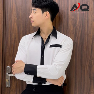Áo sơ mi nam phối viền đen chất cotton mềm mát cho học sinh có đủ size từ 34kg đên 78kg