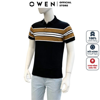 Áo thun polo nam ngắn tay cổ bẻ OWEN APV233176 phông màu đen kẻ ngang ngực nâu trắng vải cotton cao cấp form body fit