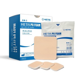 Gạc hút dịch chống loét vô trùng HETIS PU Foam 10x10cm - Vết loét tỳ đè, vết loét bỏng, vết thương hở nhiều dịch(1 miên
