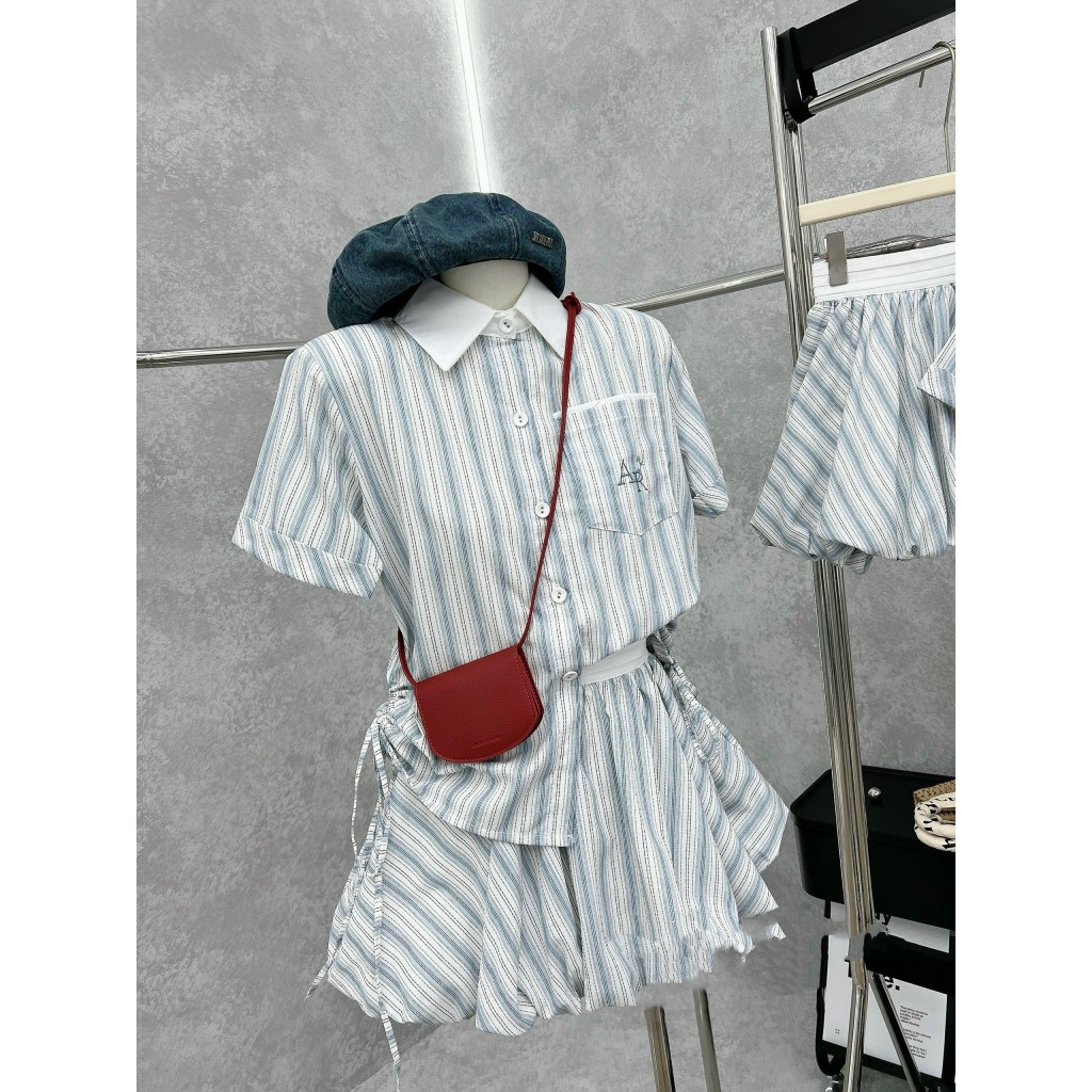 Set sơ mi kẻ sọc dây rút